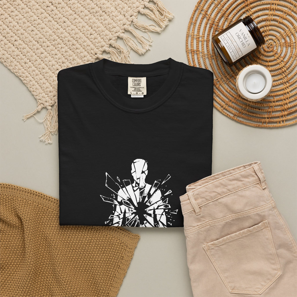 BRKN Shattered Mirror Heavyweight Tee, Black (Unisex)