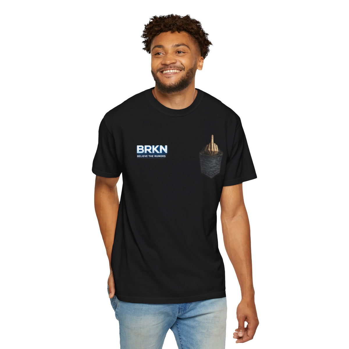 BRKN Pocket Graphic Heavyweight Tee, Black (Unisex)