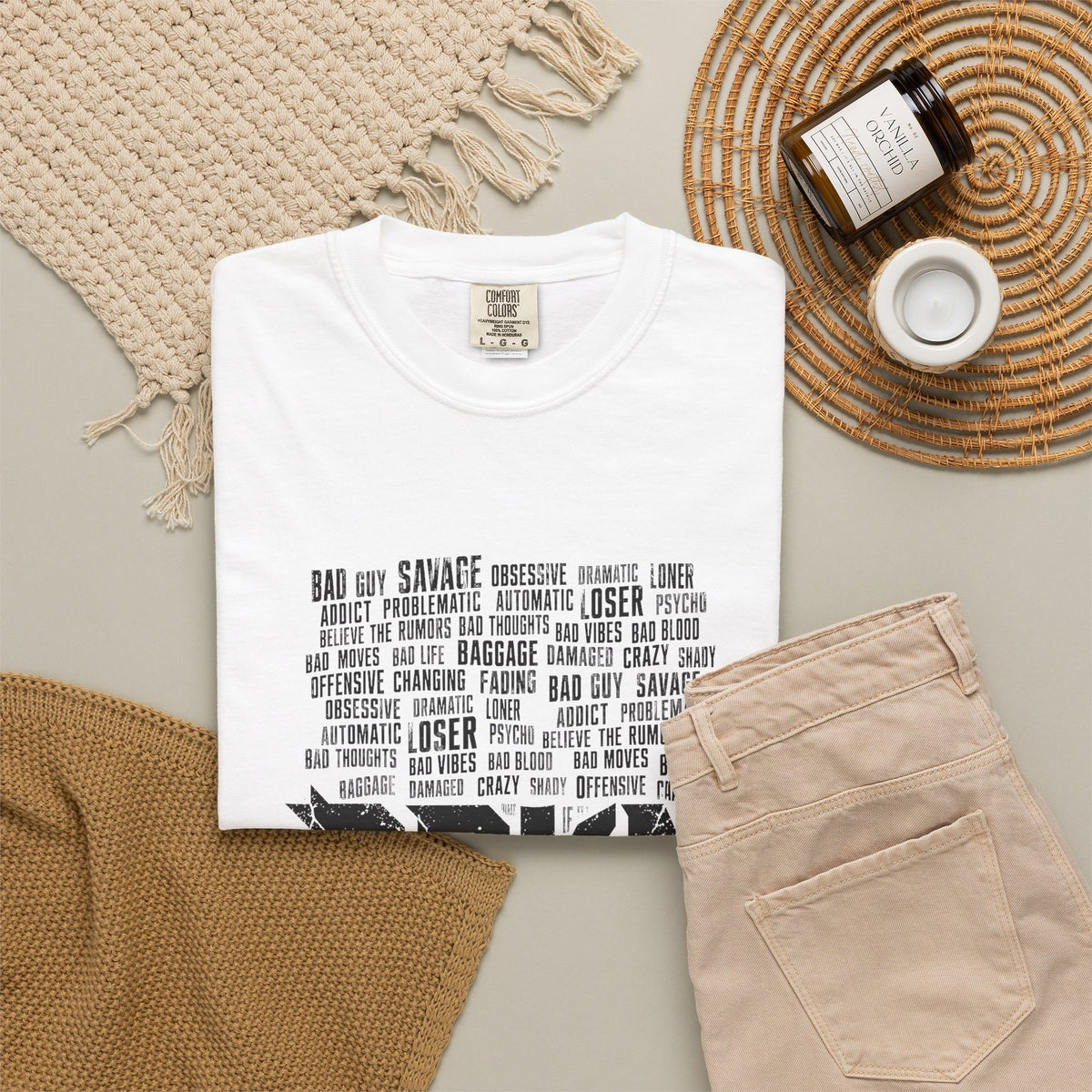 BRKN Bad Guy Heavyweight Tee, White (Unisex)