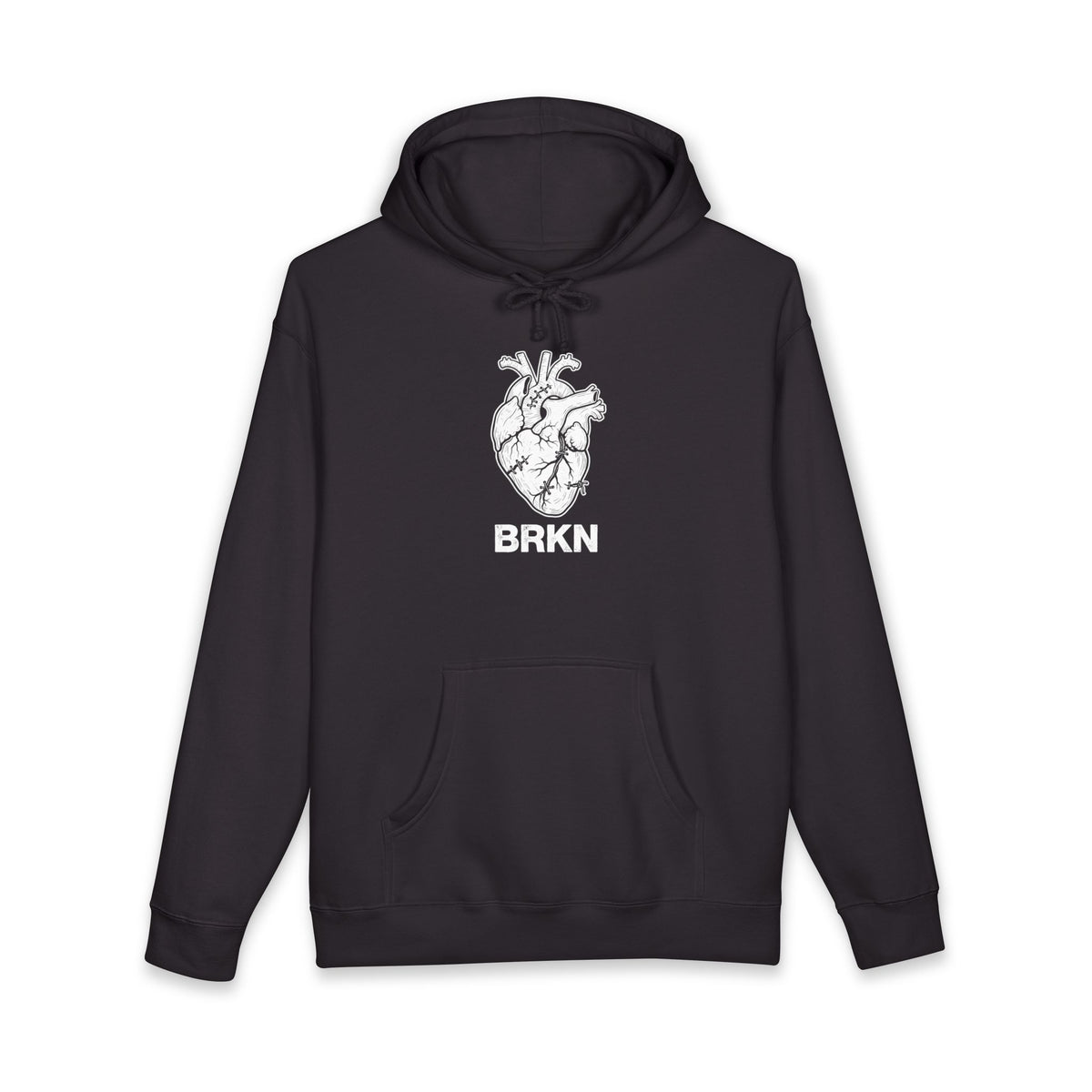 BRKN Stitched Heart Heavyweight Hoodie, Black (Unisex)