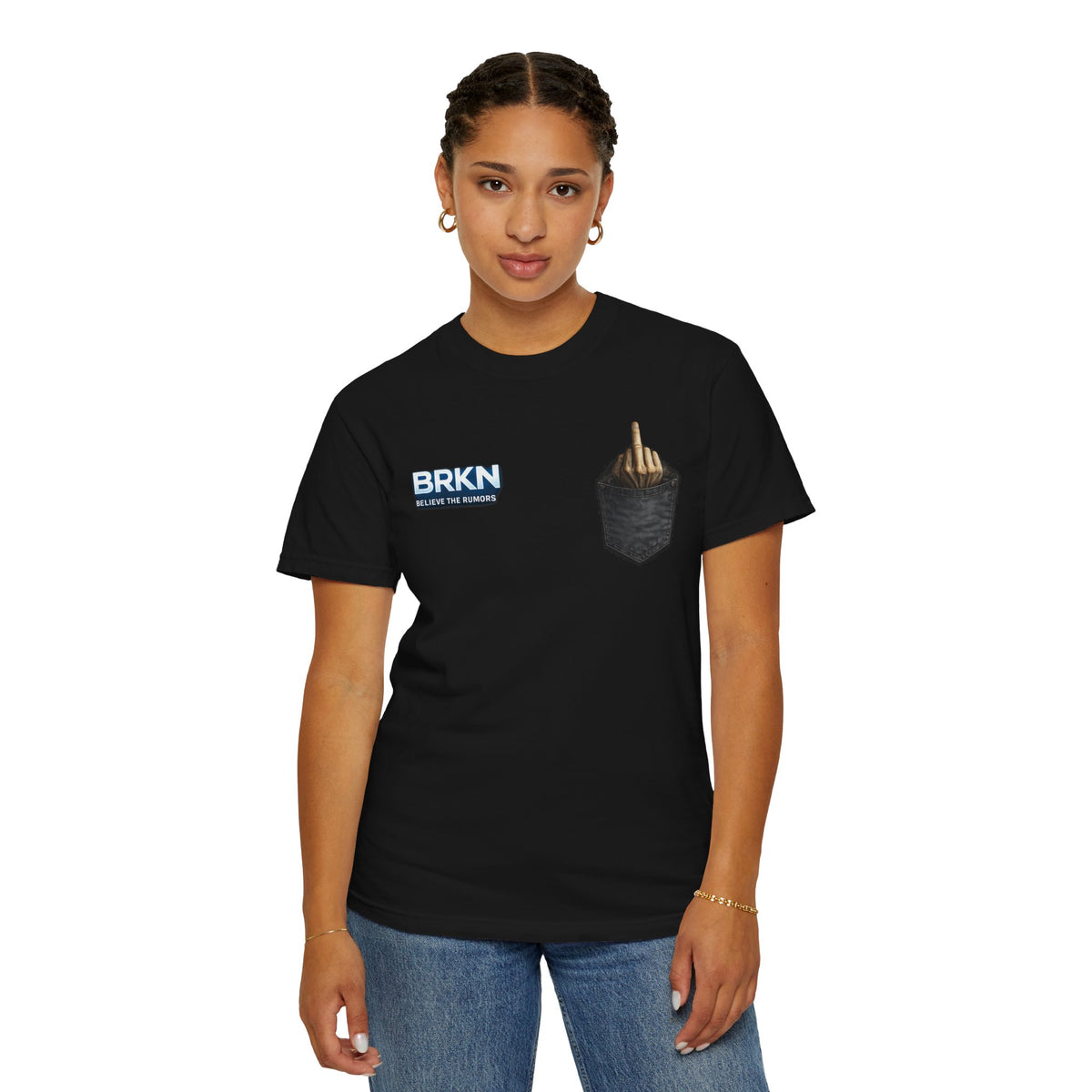 BRKN Pocket Graphic Heavyweight Tee, Black (Unisex)