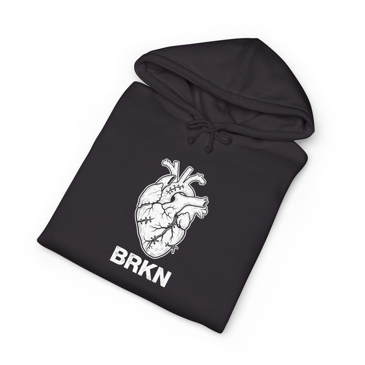 BRKN Stitched Heart Heavyweight Hoodie, Black (Unisex)