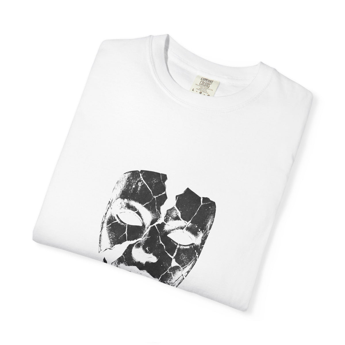 BRKN Cracked Mask Heavyweight Tee, White (Unisex)