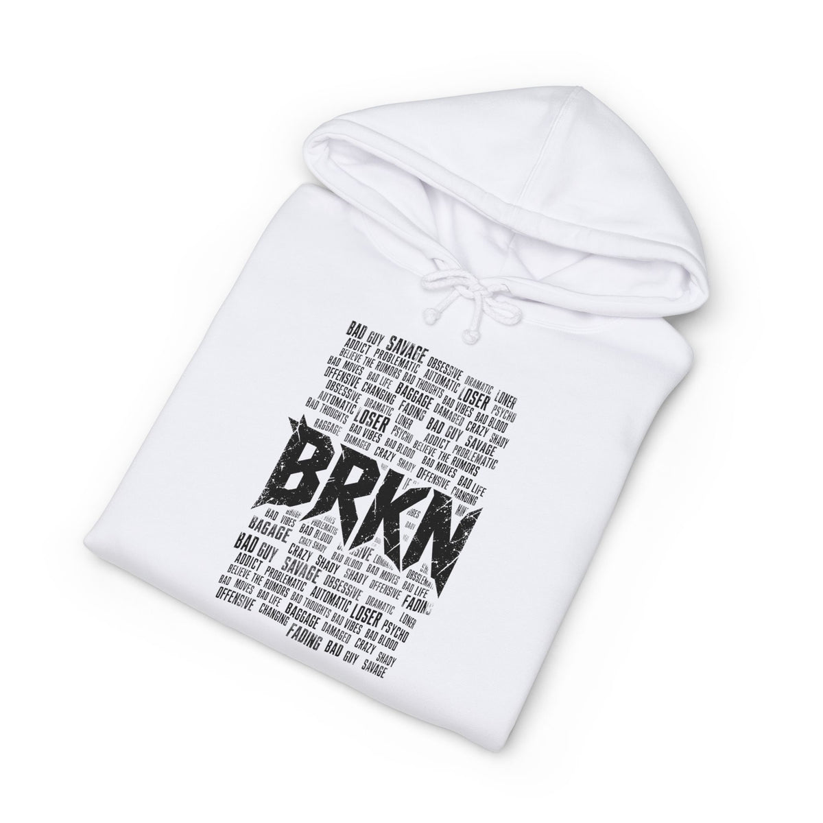 BRKN Bad Guy Heavyweight Hoodie, White (Unisex)