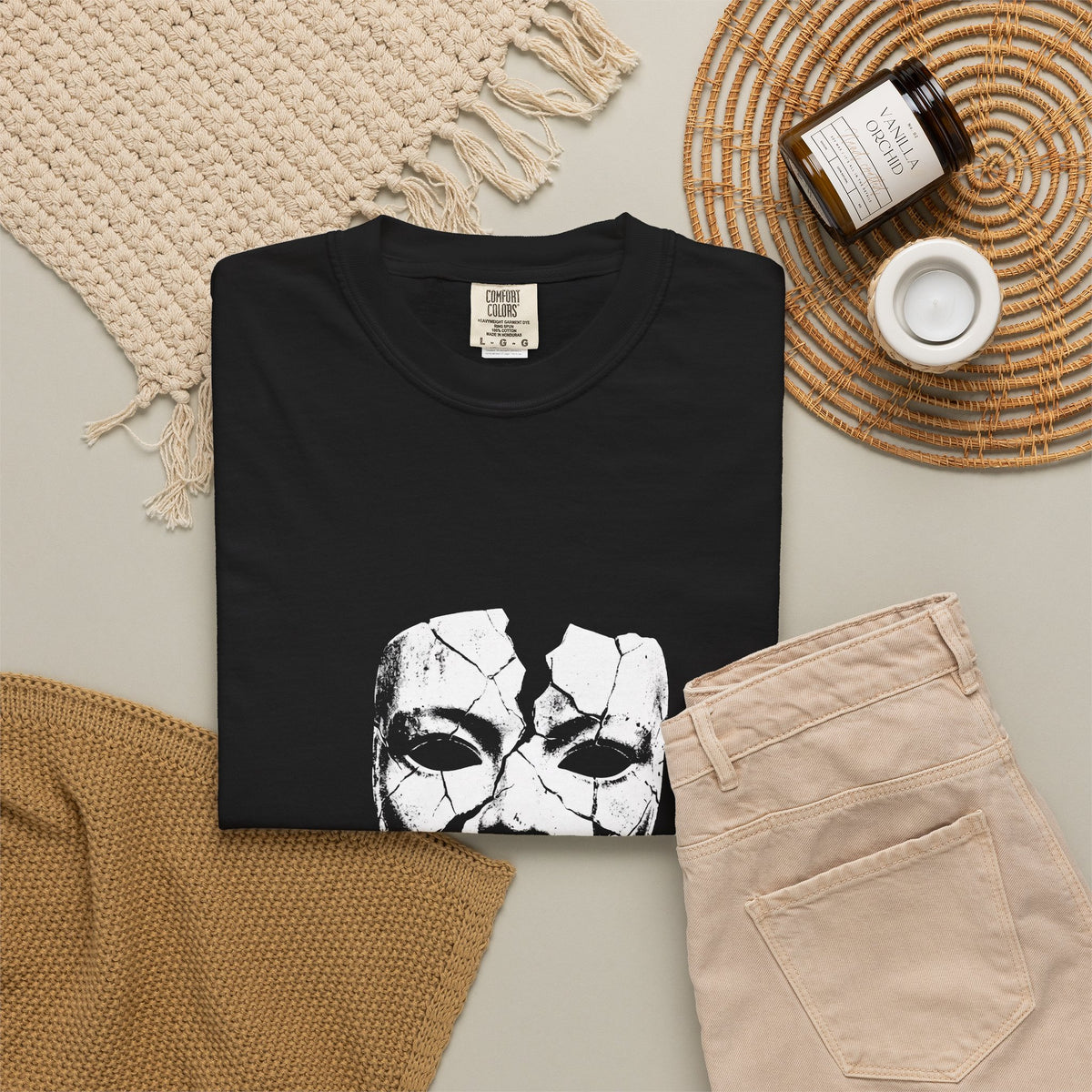 BRKN Cracked Mask Heavyweight Tee, Black (Unisex)