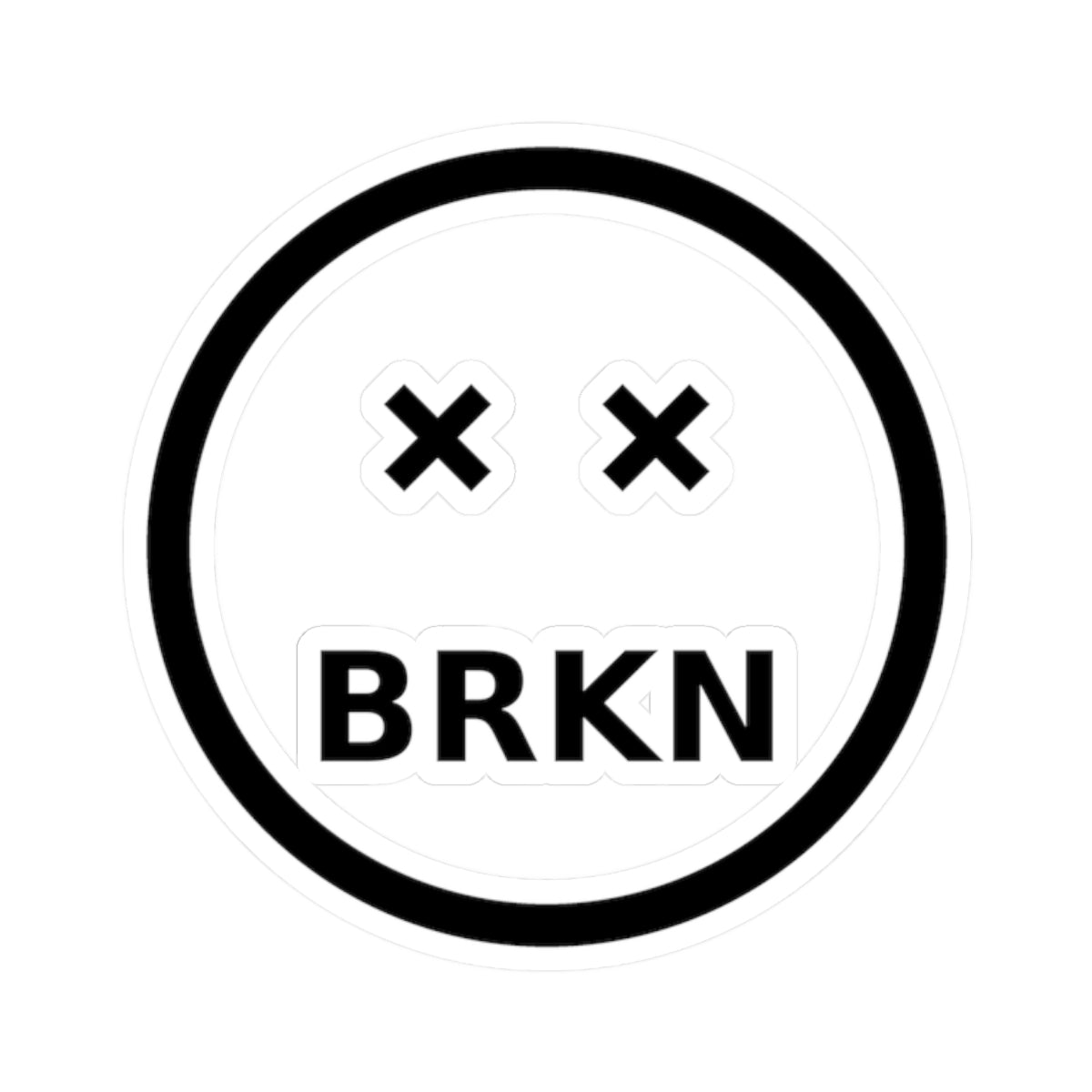 BRKN Smiley Kiss-Cut Sticker, Black & White