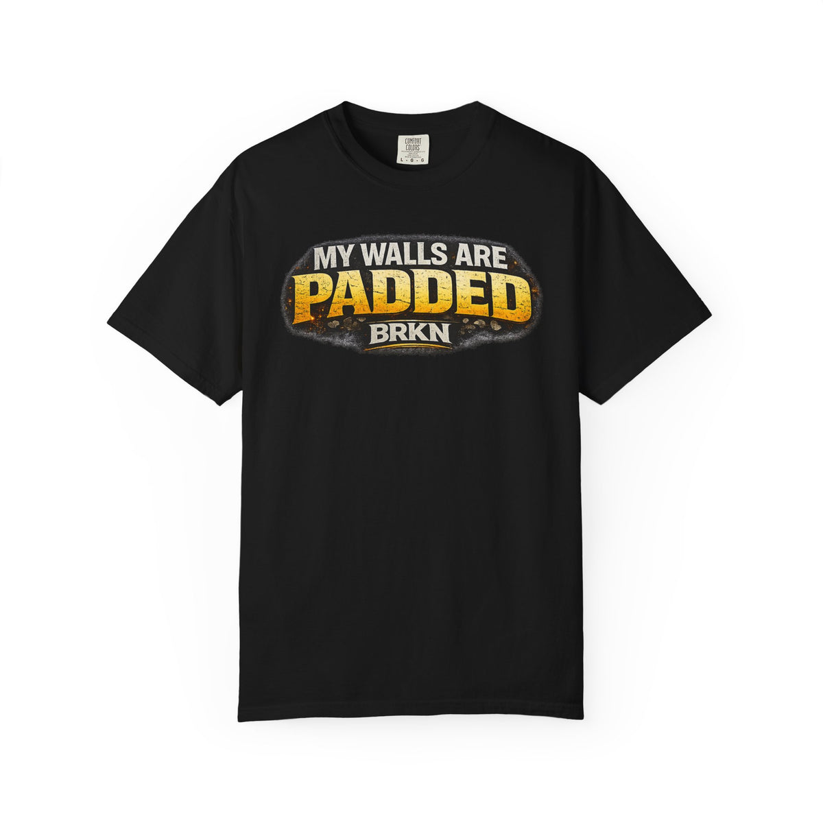 BRKN My Walls Are Padded Heavyweight Tee, Black (Unisex)