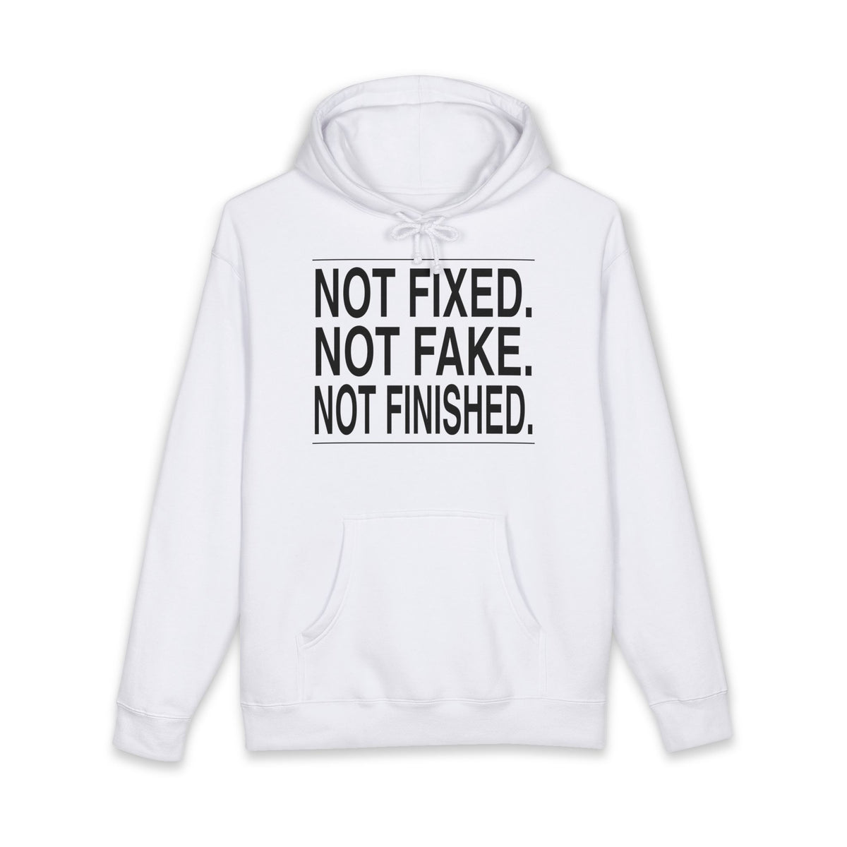 BRKN Not Fixed Not Fake Not Finished Heavyweight Hoodie, White (Unisex)