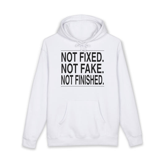 BRKN Not Fixed Not Fake Not Finished Heavyweight Hoodie, White (Unisex)