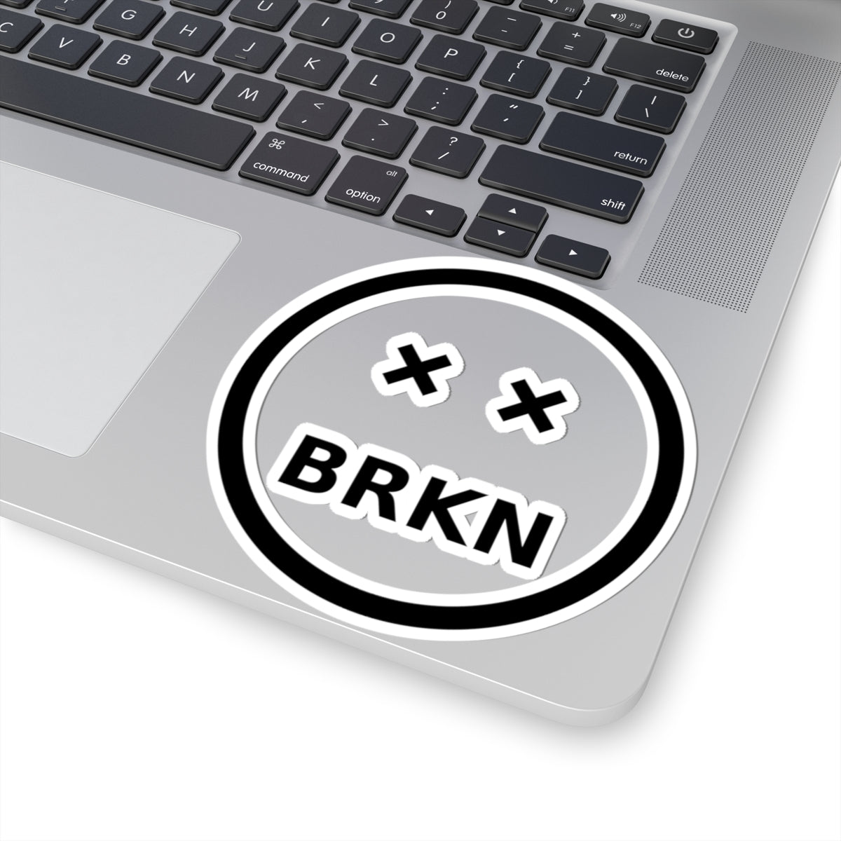 BRKN Smiley Kiss-Cut Sticker, Black & White