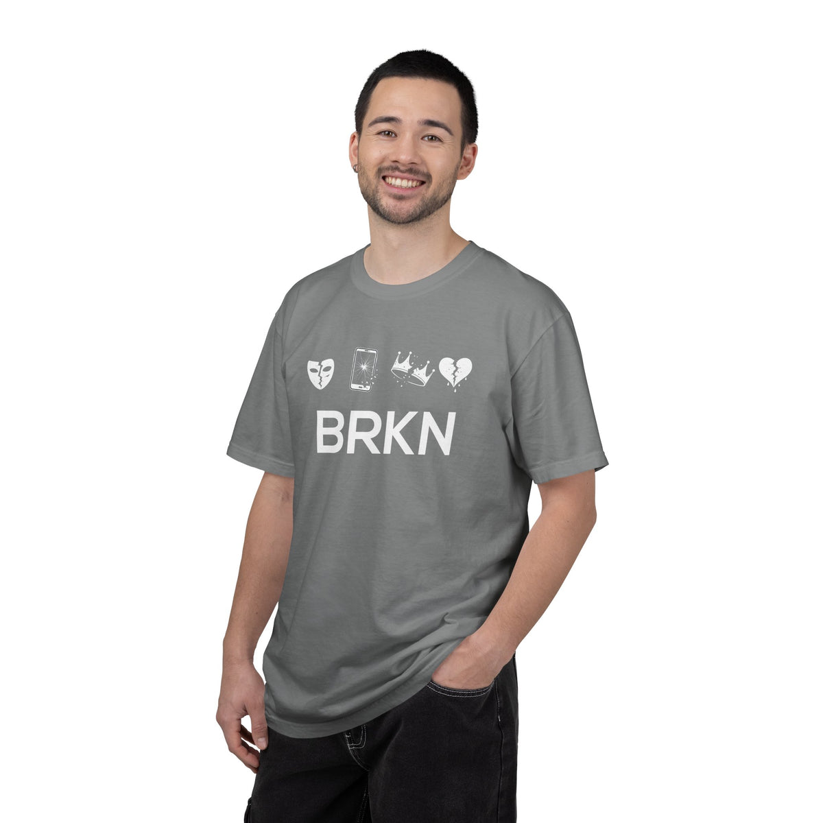 BRKN Fractured Heavyweight Tee, Black & Grey (Unisex)