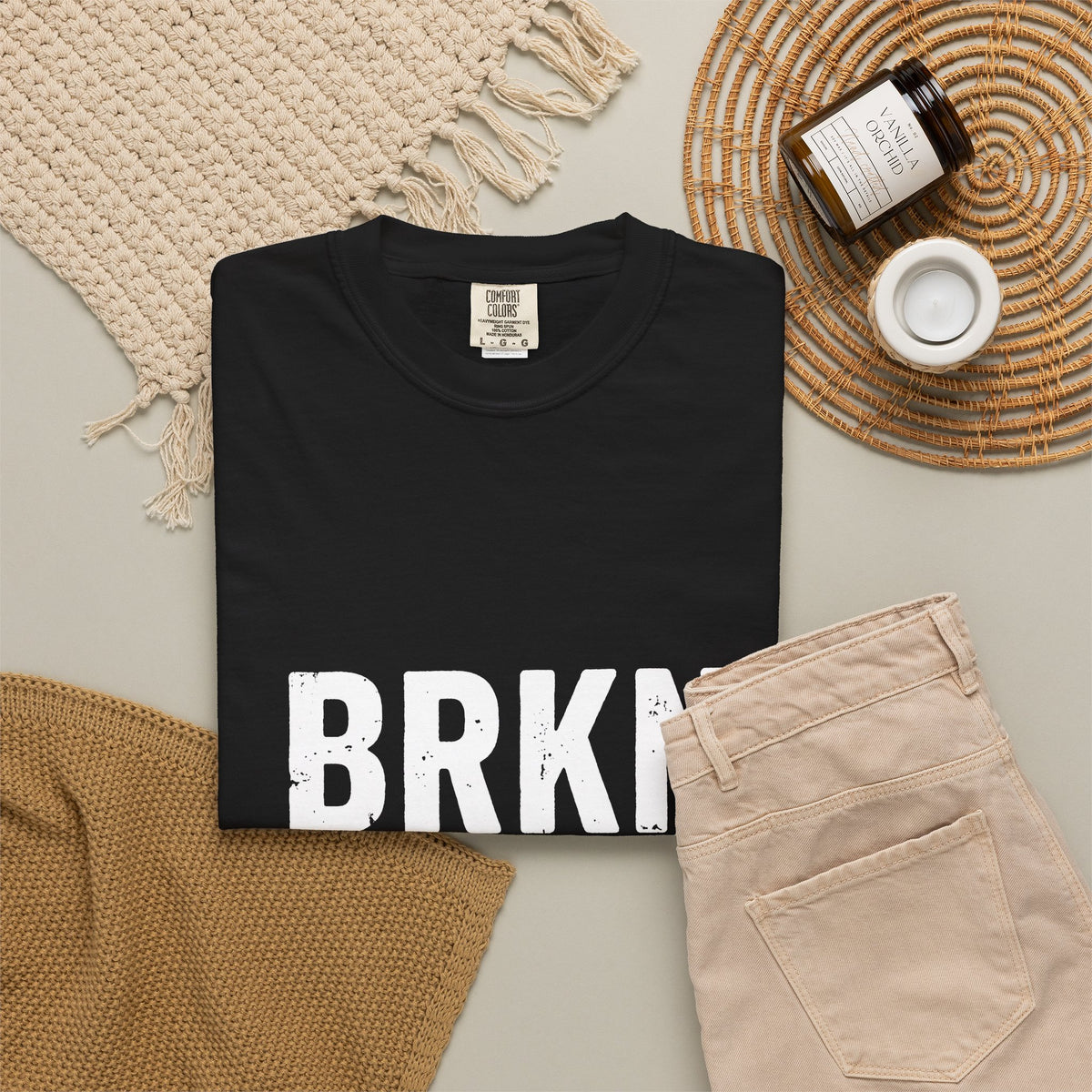 BRKN Checkmate Heavyweight Tee, Black (Unisex)