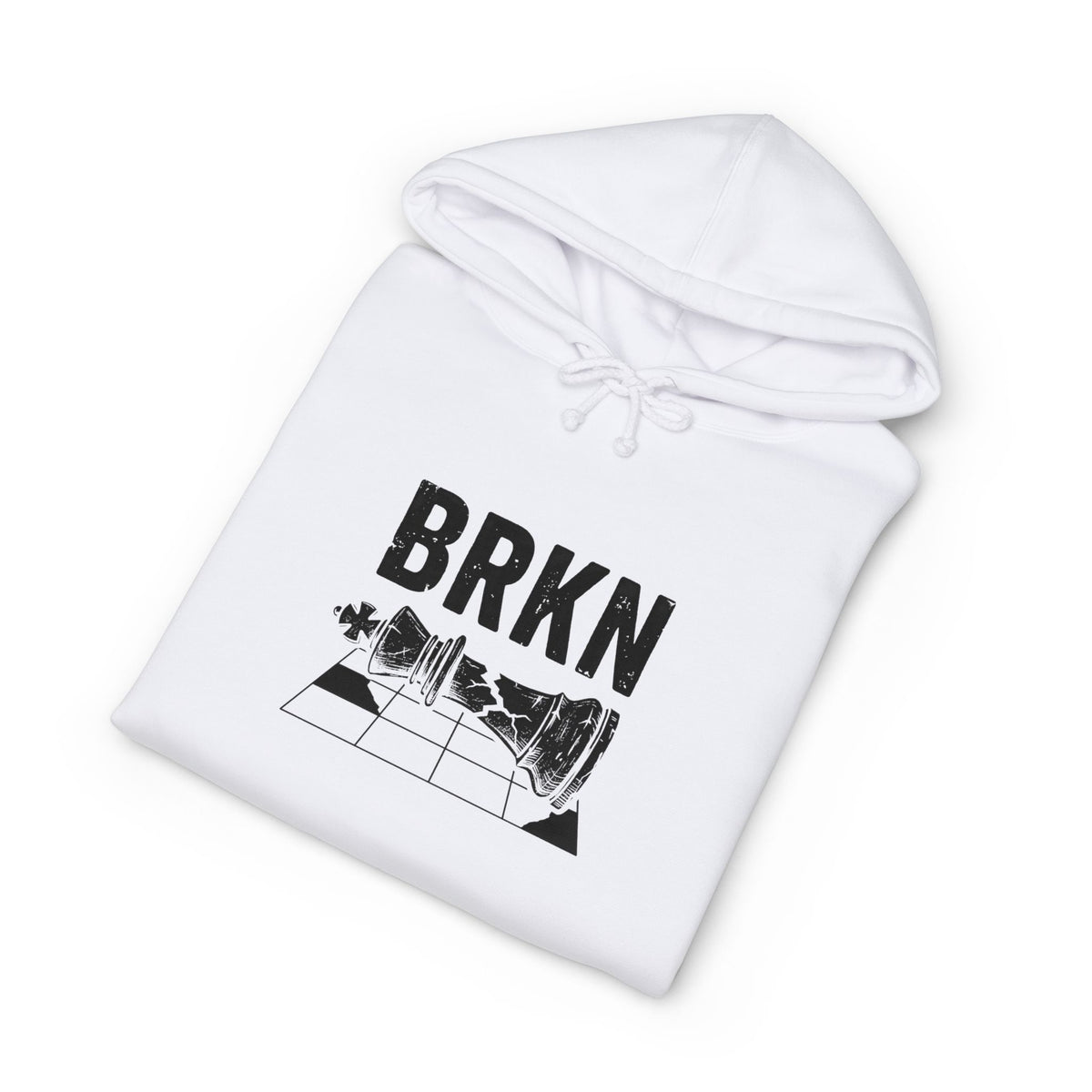 BRKN Checkmate Heavyweight Hoodie, White (Unisex)