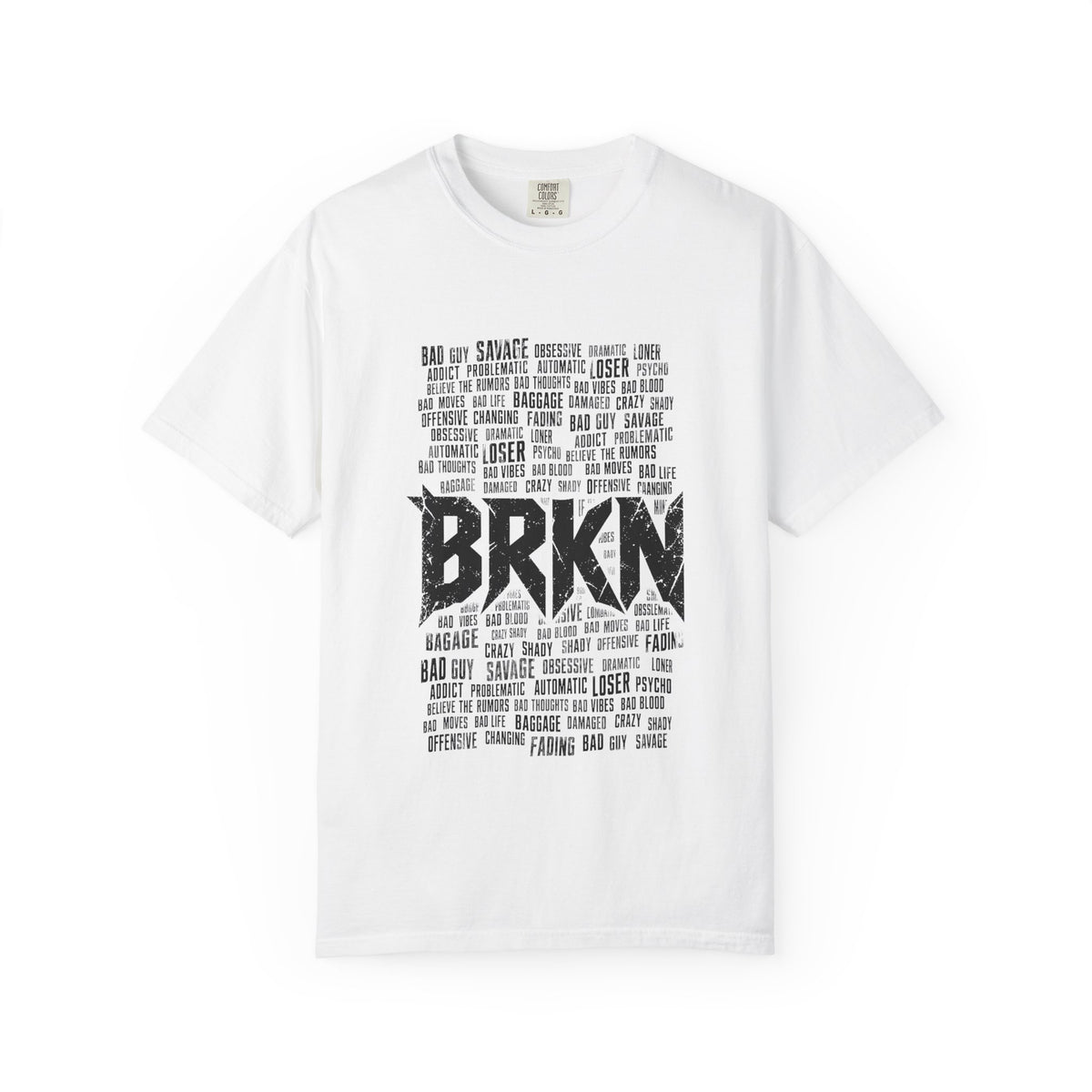 BRKN Bad Guy Heavyweight Tee, White (Unisex)