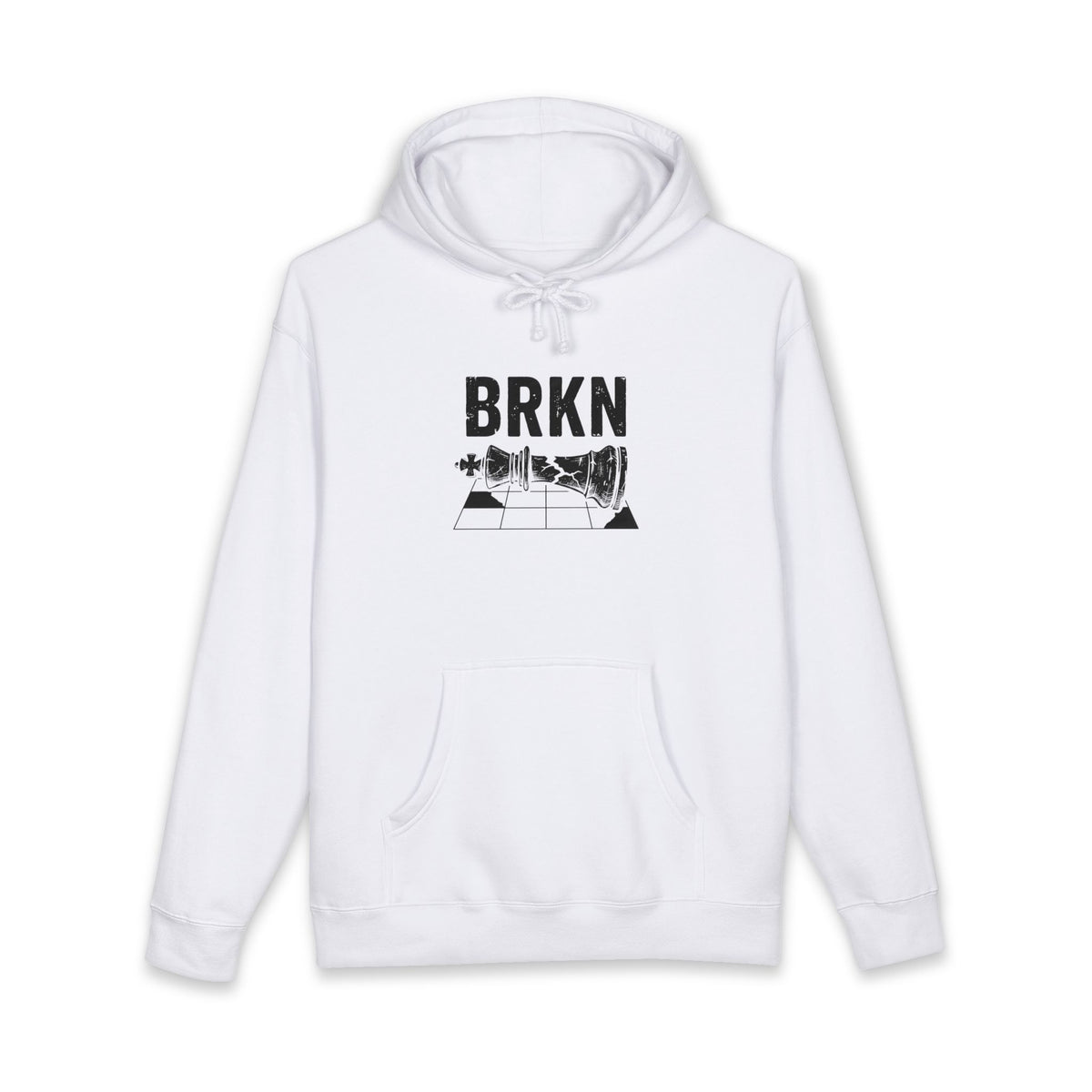 BRKN Checkmate Heavyweight Hoodie, White (Unisex)