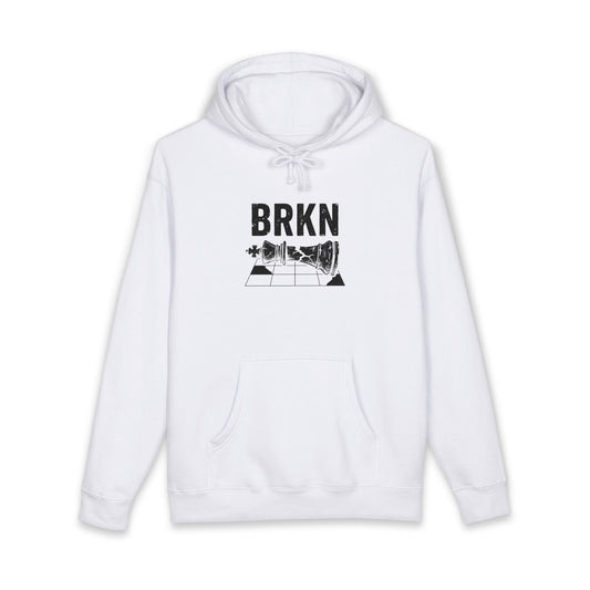 BRKN Checkmate Heavyweight Hoodie, White (Unisex)