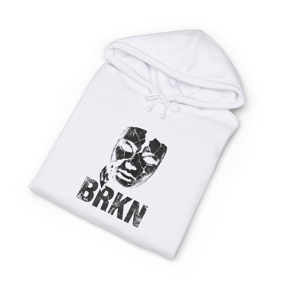 BRKN Cracked Mask Heavyweight Hoodie, White (Unisex)