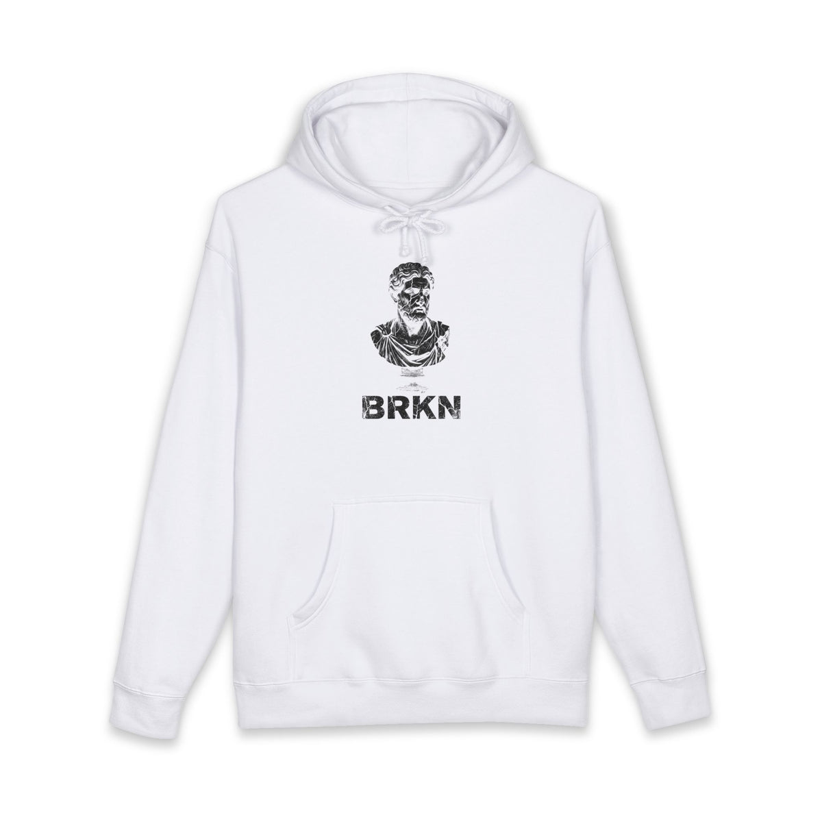 BRKN Broken Statue Heavyweight Hoodie, White (Unisex)