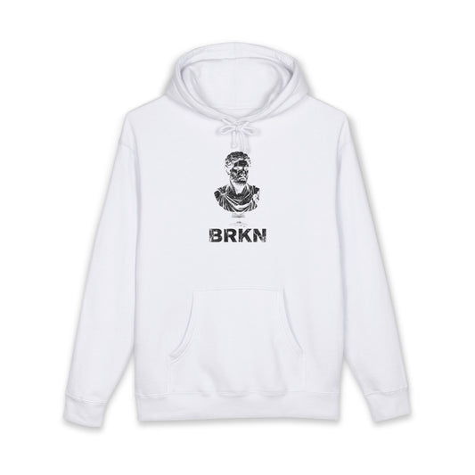 BRKN Broken Statue Heavyweight Hoodie, White (Unisex)