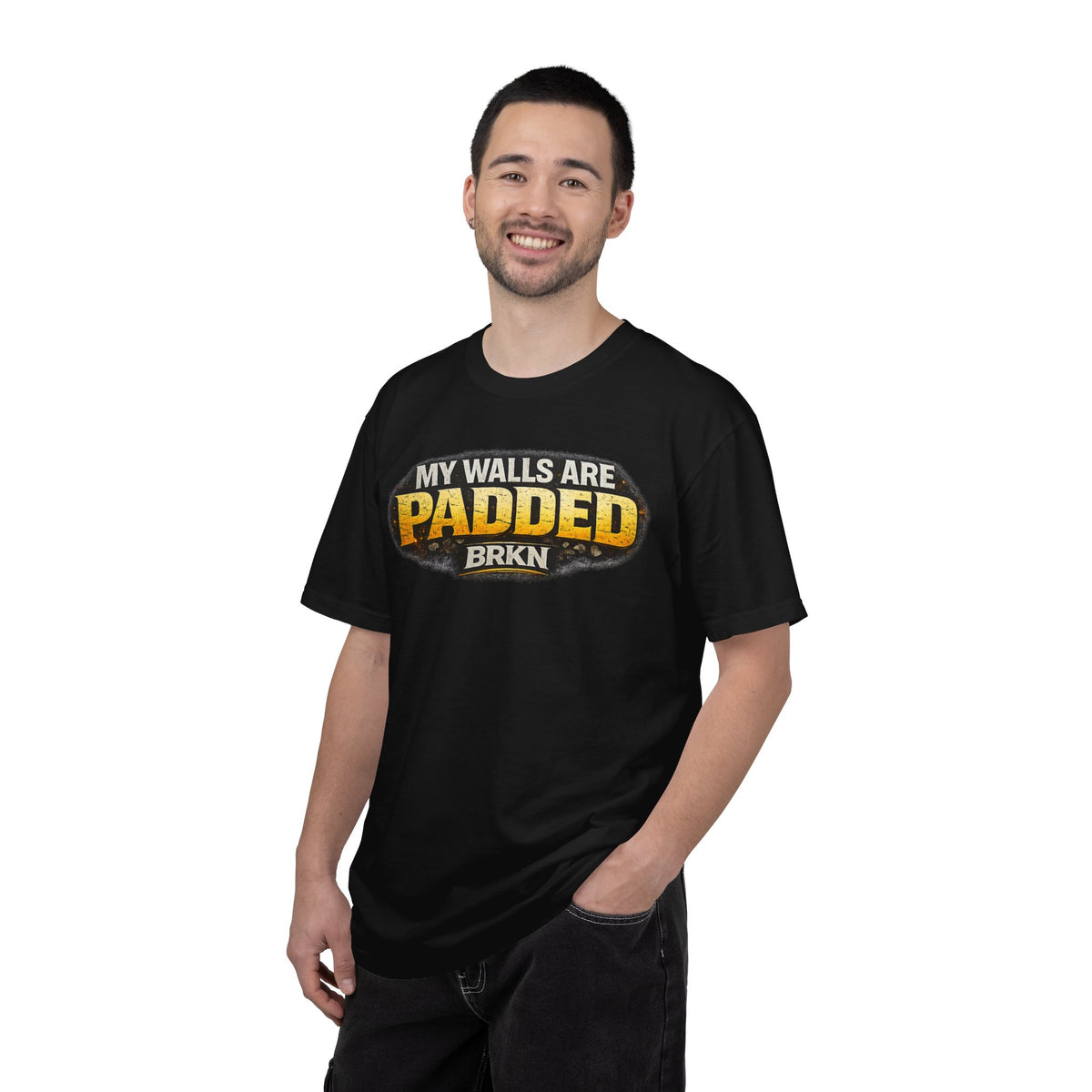 BRKN My Walls Are Padded Heavyweight Tee, Black (Unisex)