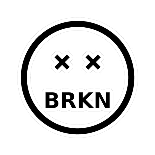 BRKN Smiley Kiss-Cut Sticker, Black & White