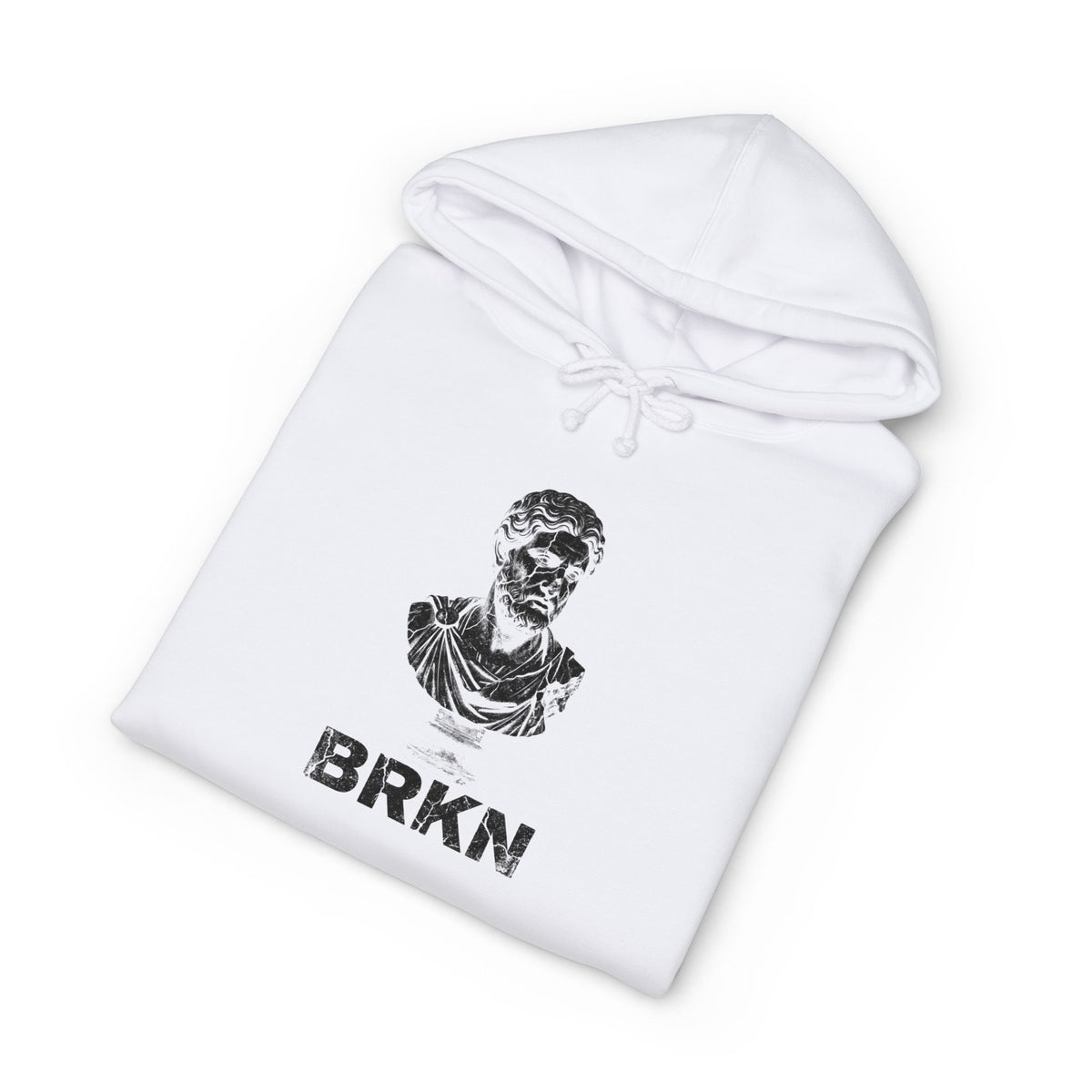 BRKN Broken Statue Heavyweight Hoodie, White (Unisex)