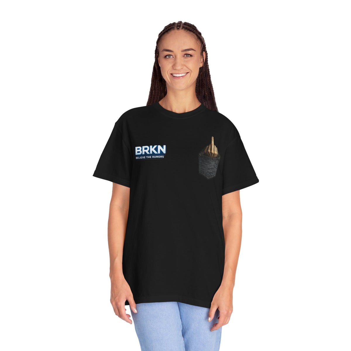 BRKN Pocket Graphic Heavyweight Tee, Black (Unisex)