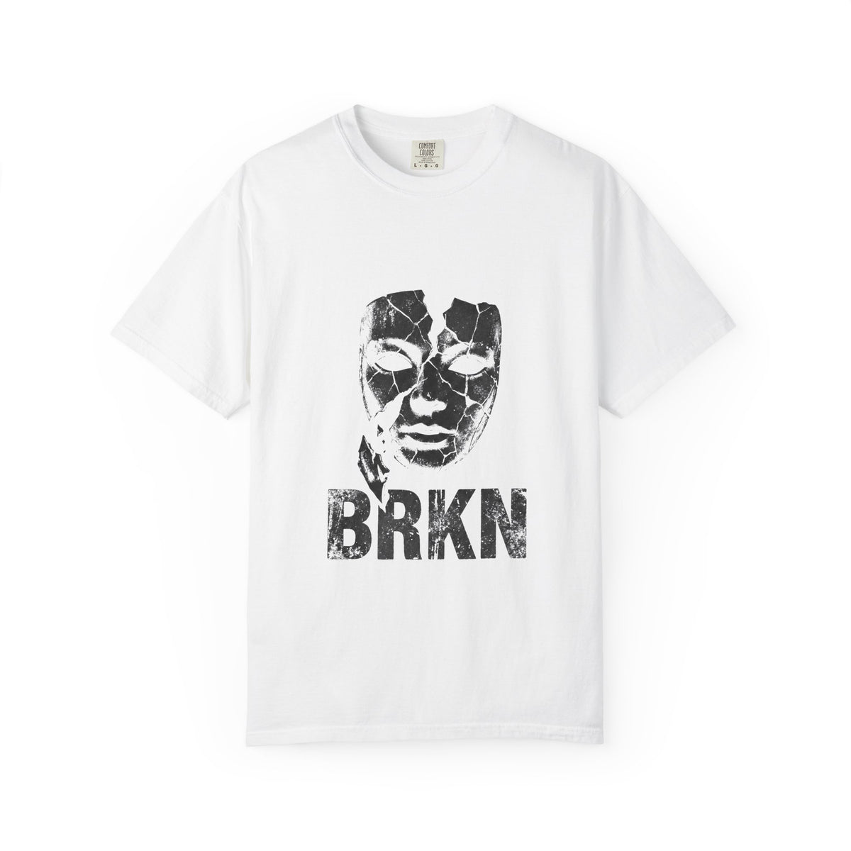 BRKN Cracked Mask Heavyweight Tee, White (Unisex)