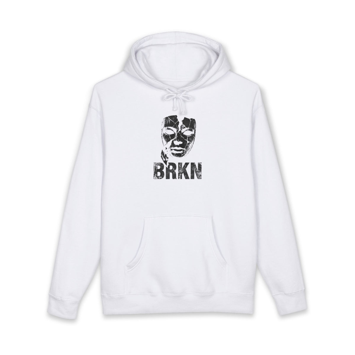 BRKN Cracked Mask Heavyweight Hoodie, White (Unisex)