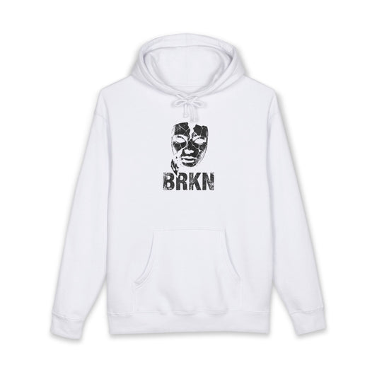 BRKN Cracked Mask Heavyweight Hoodie, White (Unisex)
