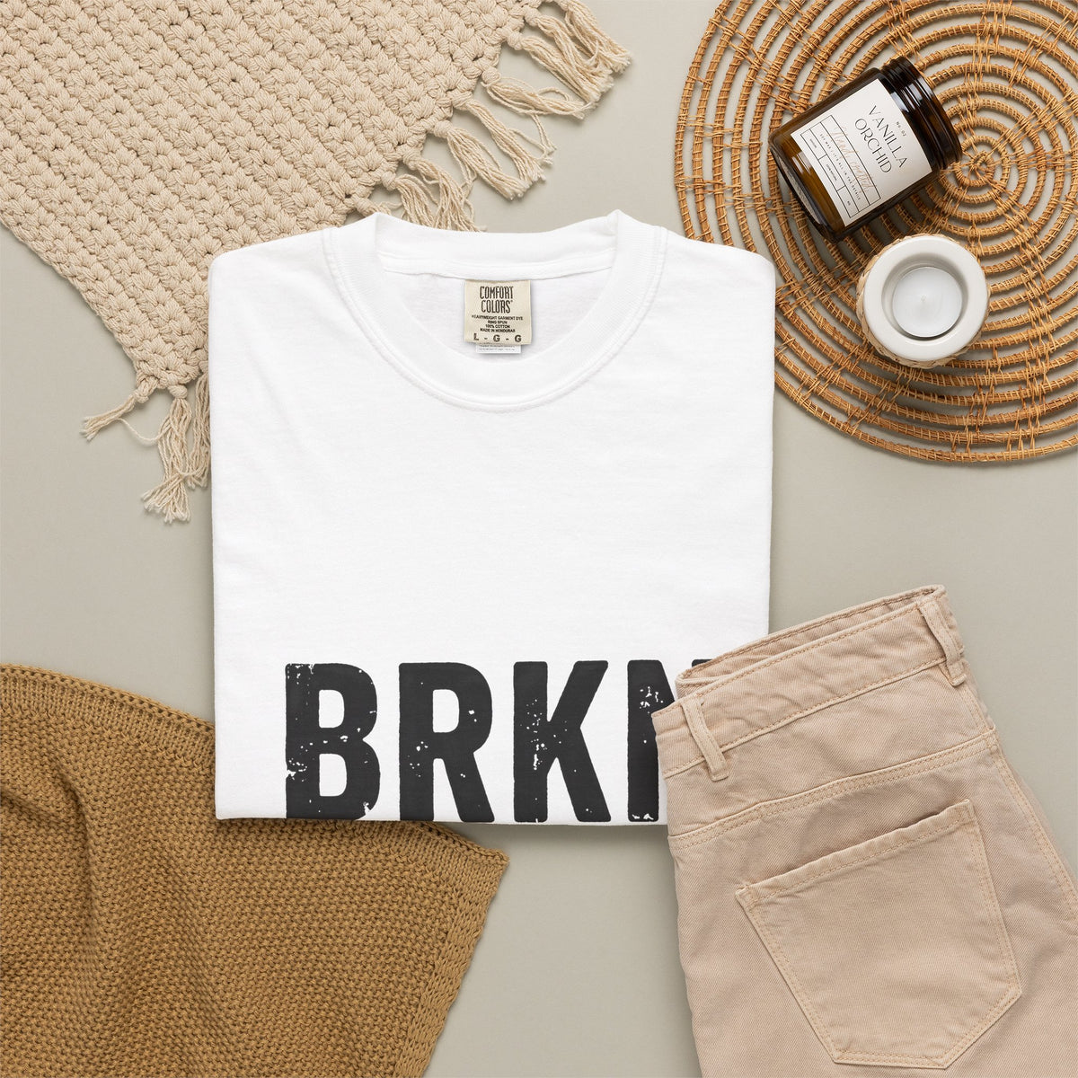 BRKN Checkmate Heavyweight Tee, White (Unisex)