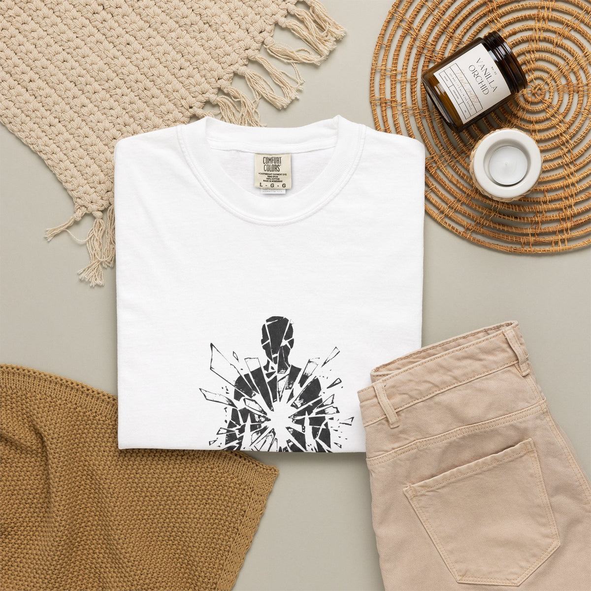 BRKN Shattered Mirror Heavyweight Tee, White (Unisex)