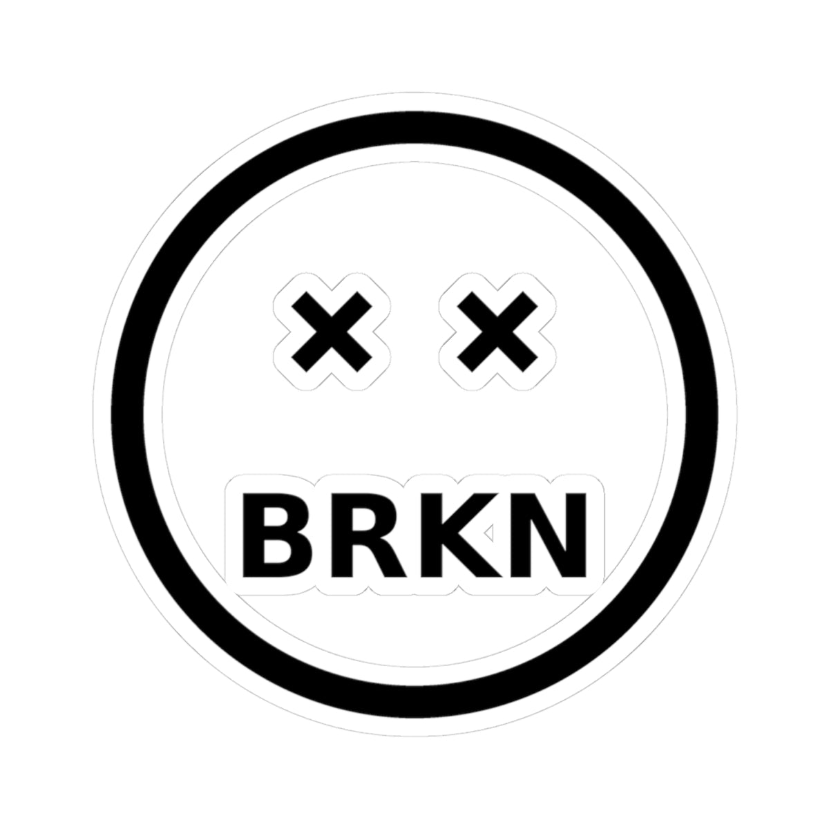 BRKN Smiley Kiss-Cut Sticker, Black & White