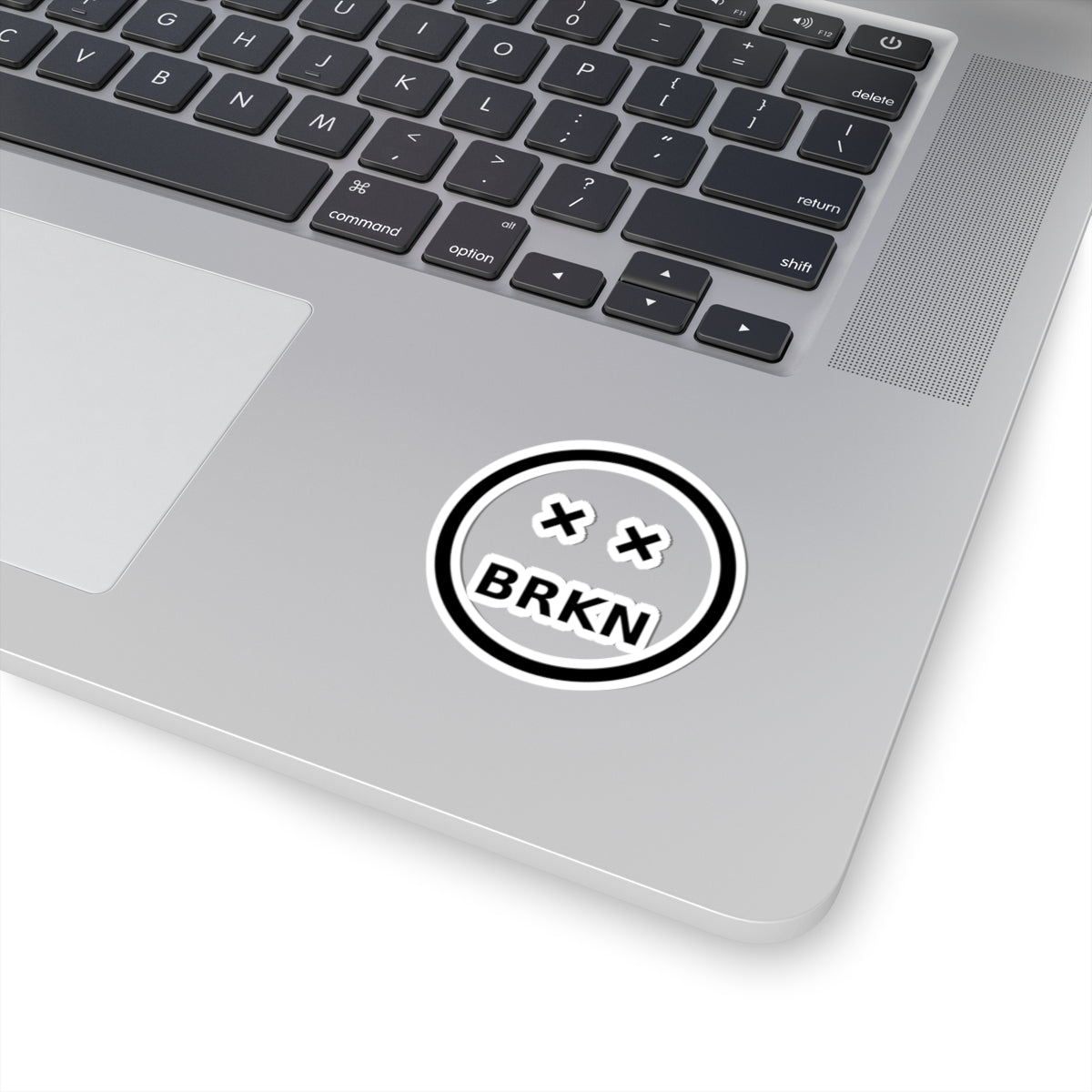 BRKN Smiley Kiss-Cut Sticker, Black & White