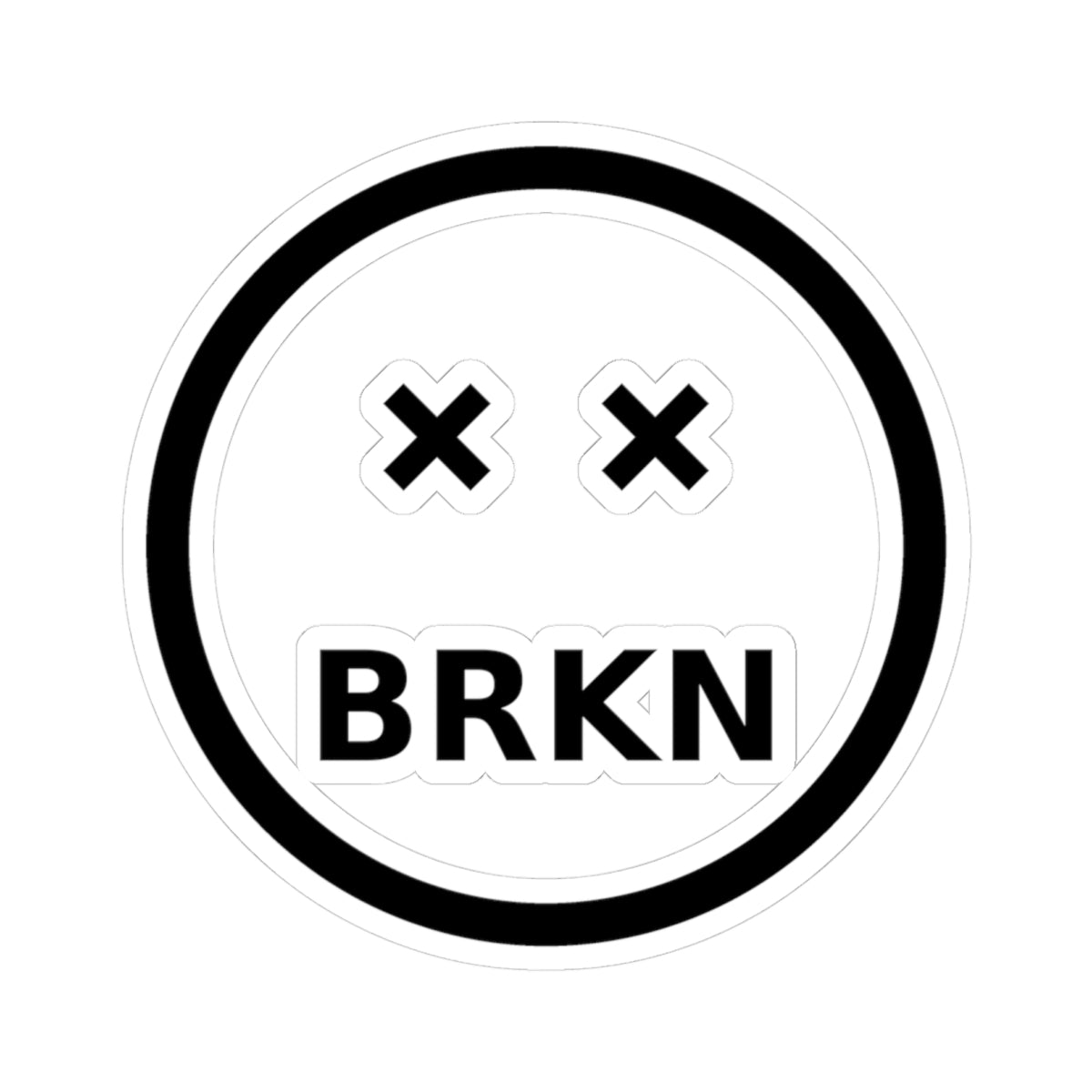 BRKN Smiley Kiss-Cut Sticker, Black & White