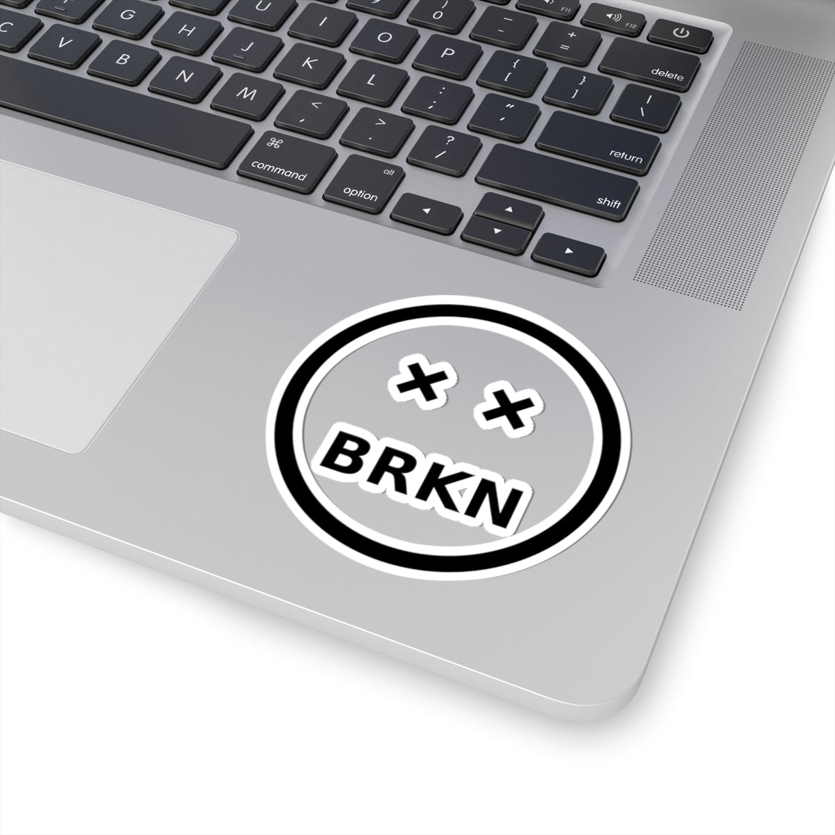 BRKN Smiley Kiss-Cut Sticker, Black & White