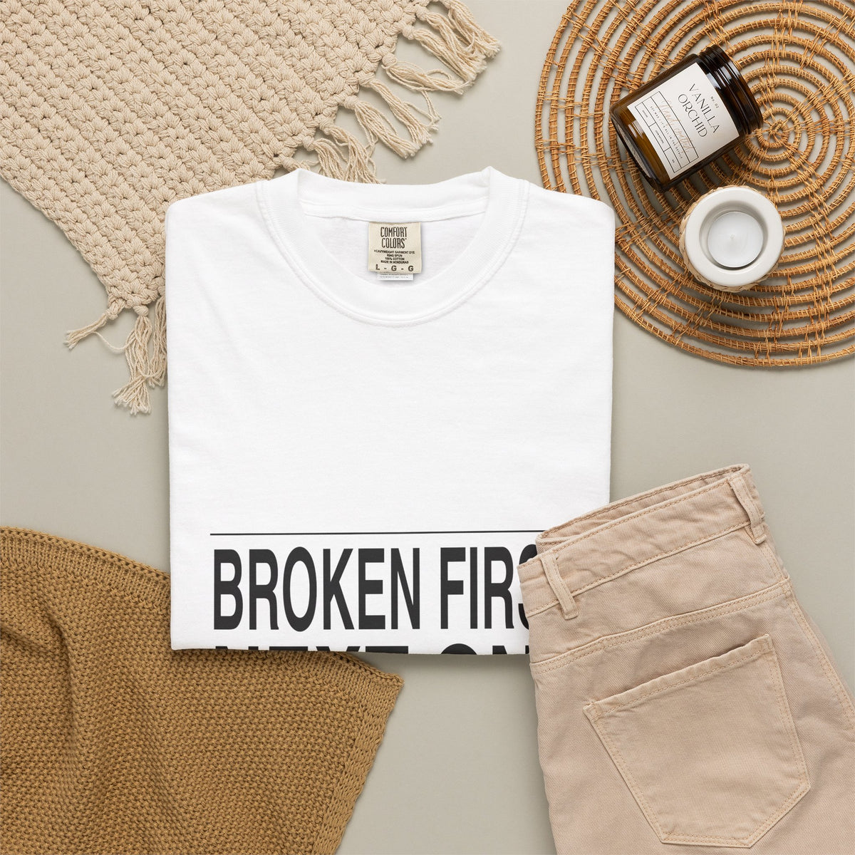 BRKN Broken First Next One Anyway Heavyweight Tee, White (Unisex)