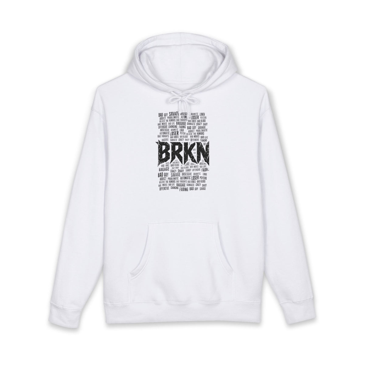 BRKN Bad Guy Heavyweight Hoodie, White (Unisex)