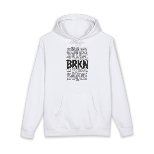 BRKN Bad Guy Heavyweight Hoodie, White (Unisex)