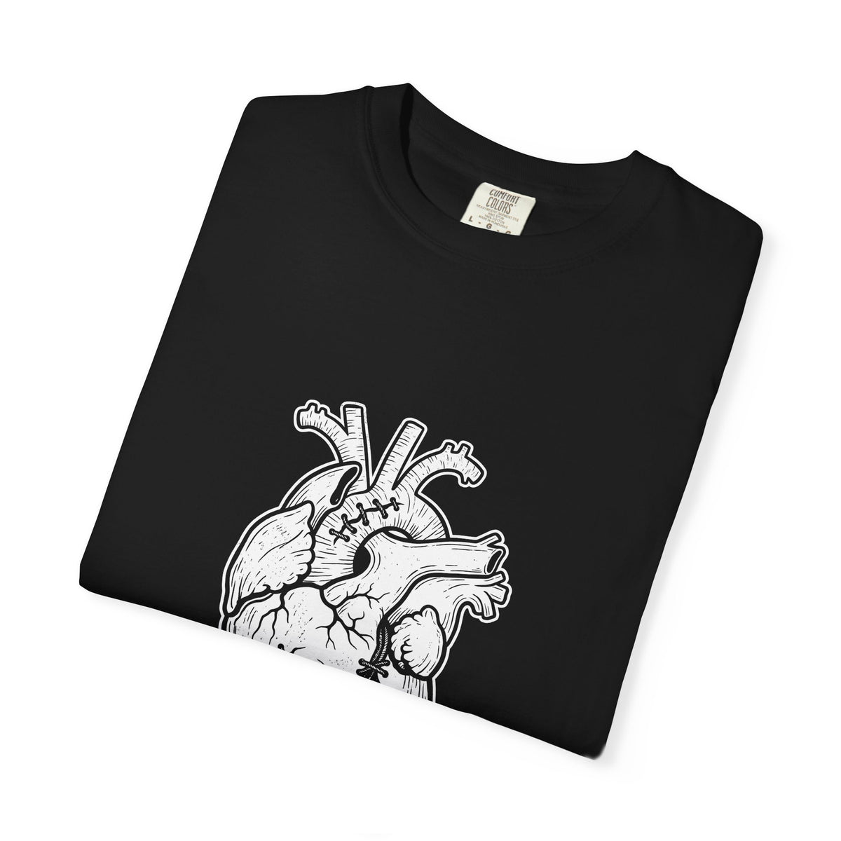BRKN Stitched Heart Heavyweight Tee, Black (Unisex)