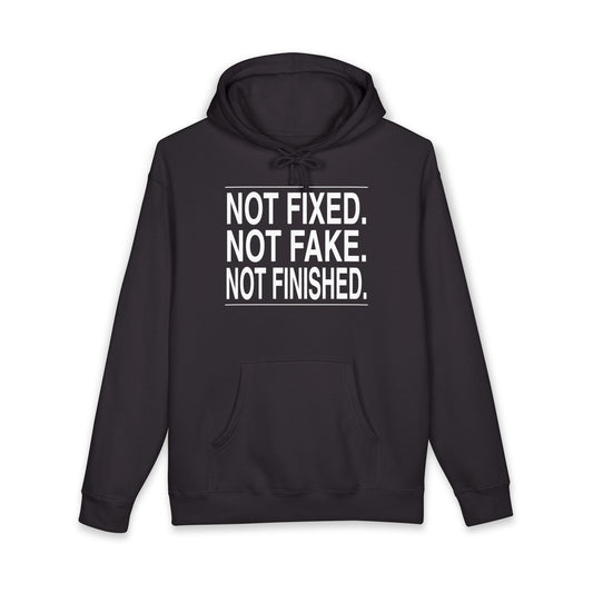 BRKN Not Fixed Not Fake Not Finished Heavyweight Hoodie, Black (Unisex)