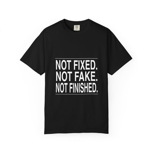 BRKN Not Fixed Not Fake Not Finished Heavyweight Tee, Black (Unisex)