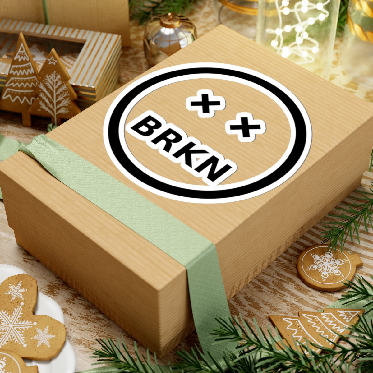 BRKN Smiley Kiss-Cut Sticker, Black & White